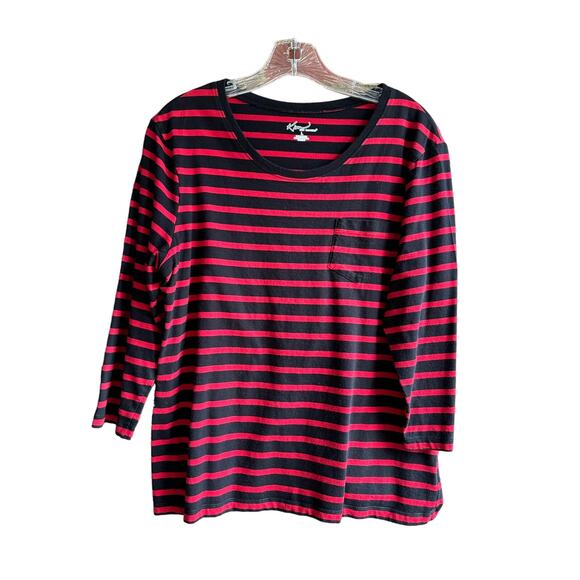 Kim Rogers Red and Black Striped Pocket Shirt - Large - Picture 1 of 5